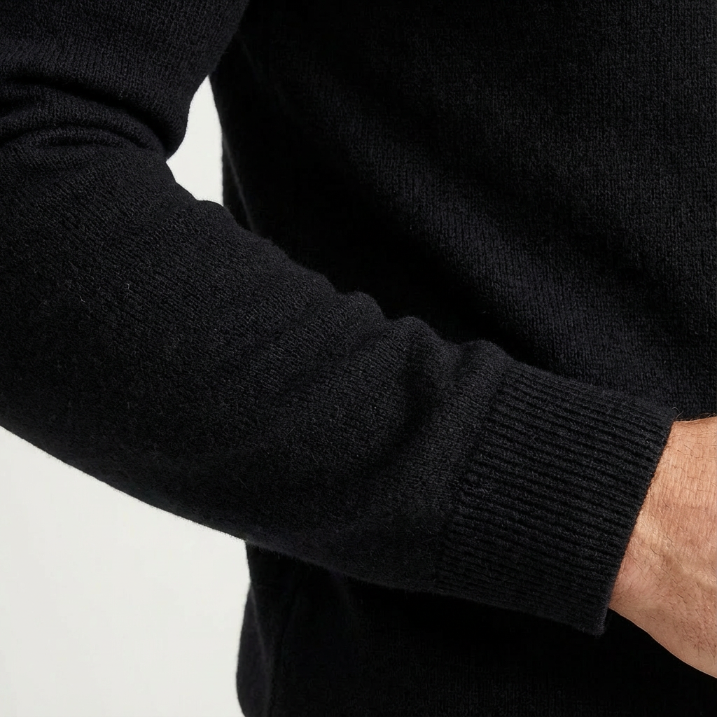 Men's quarter-zip sweater with stand collar and long sleeves