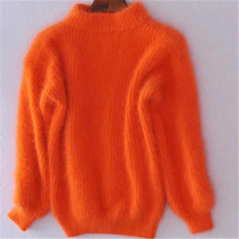 Women's mock neck sweater with long balloon sleeves and ribbed trims