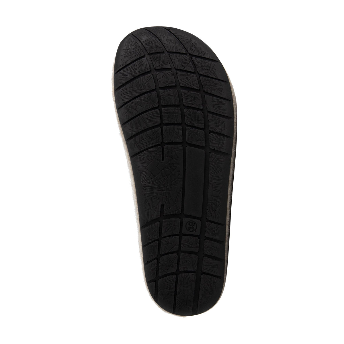 Beige open-back slip-on house slippers with rounded toes and black flat soles