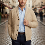 Men's cable-knit shawl-collar cardigan with buttons and pockets