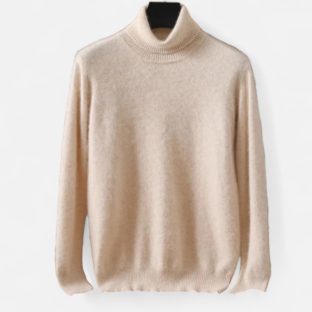 Men's plain long-sleeve turtleneck sweater with ribbed trims