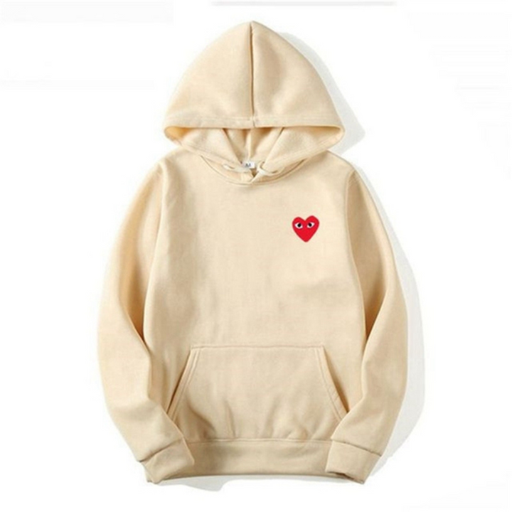 Women's hooded sweatshirt with small heart chest motif and kangaroo pocket