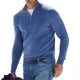 Men's V-neck sweater with half-zip closure in neutral tone, long sleeves