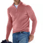 Men's V-neck sweater with half-zip closure in neutral tone, long sleeves