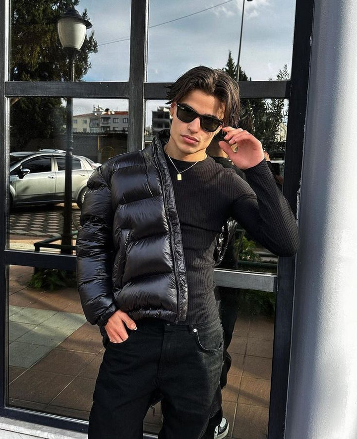 Men's hooded quilted puffer jacket with full zip front