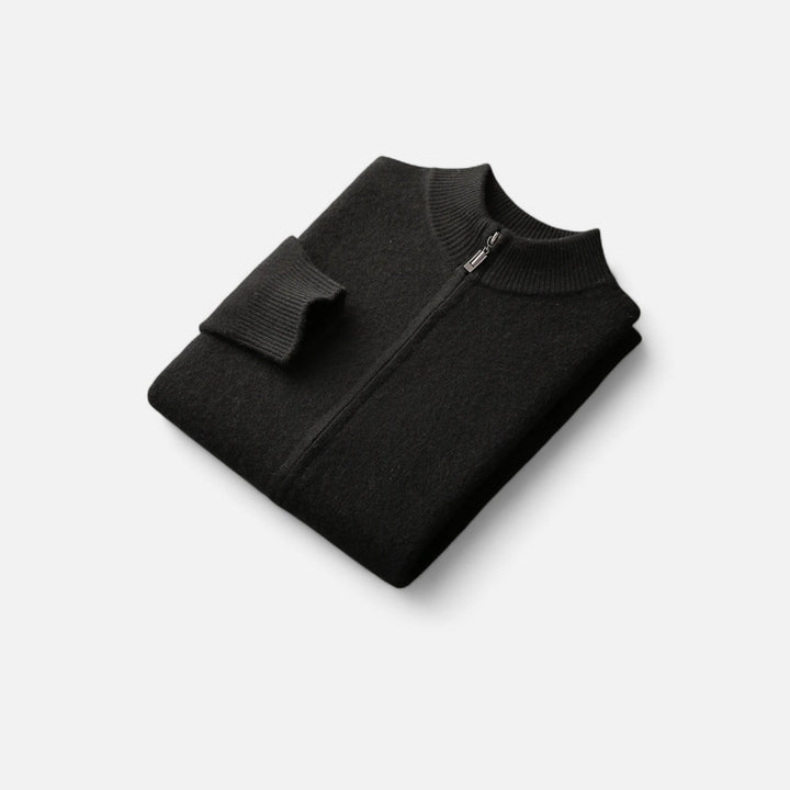 Men's plain zip front sweater with ribbed mock neck