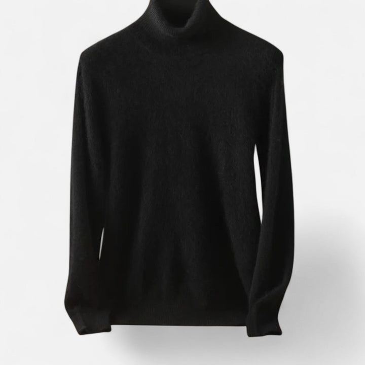 Men's plain long-sleeve turtleneck sweater with ribbed trims