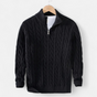 Men's cable-knit quarter-zip sweater with mock neck and long sleeves