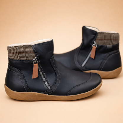Women's short ankle boots with side zippers and patterned collars