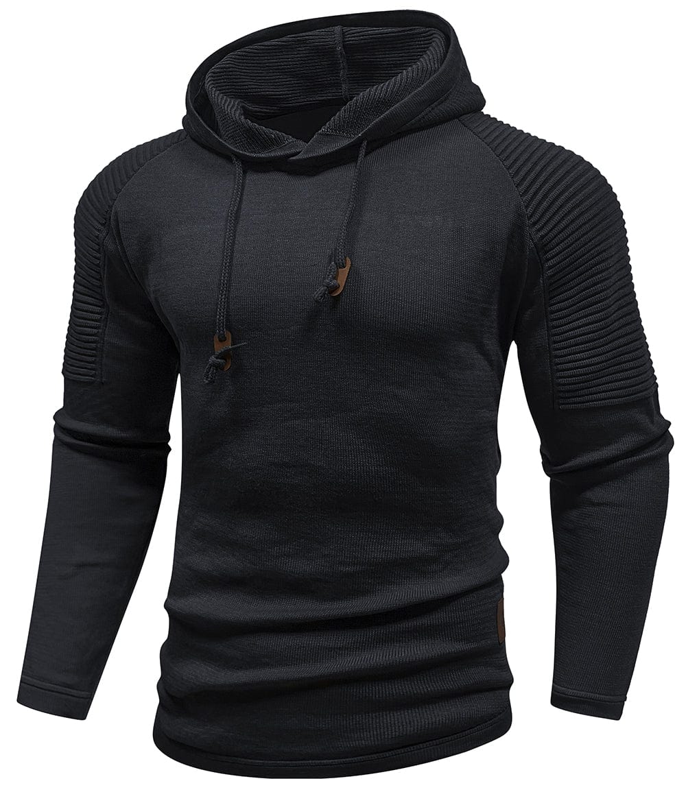 Men's hooded sweatshirt with long sleeves and ribbed shoulder panels