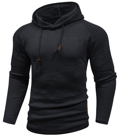 Men's hooded sweatshirt with long sleeves and ribbed shoulder panels