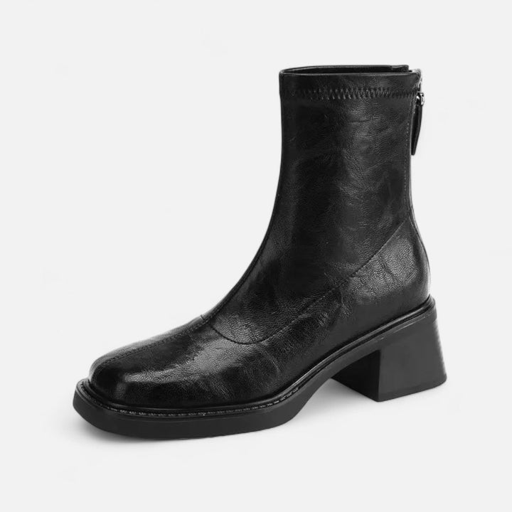 Urban ankle boots with round toes, side zippers and block heels