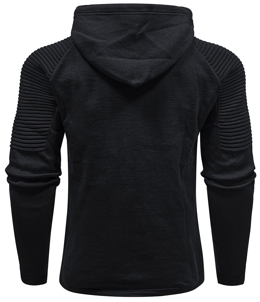 Men's hooded sweatshirt with long sleeves and ribbed shoulder panels