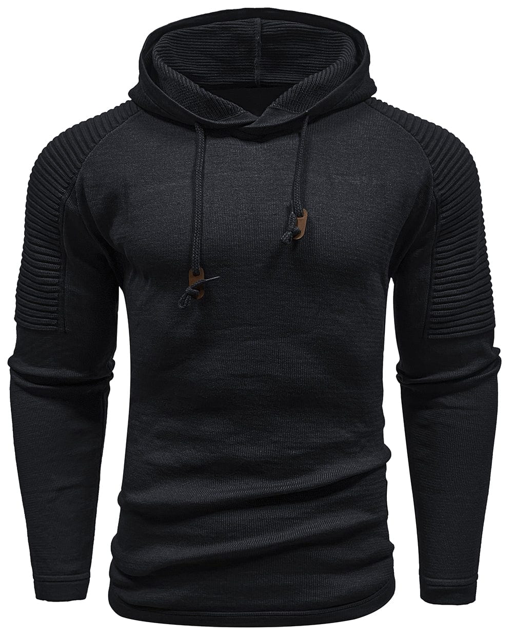 Men's hooded sweatshirt with long sleeves and ribbed shoulder panels