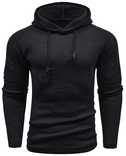Men's hooded sweatshirt with long sleeves and ribbed shoulder panels