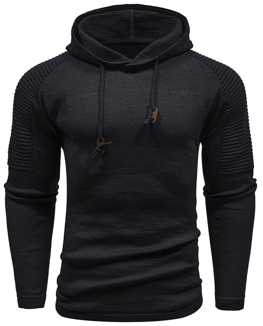 Men's hooded sweatshirt with long sleeves and ribbed shoulder panels