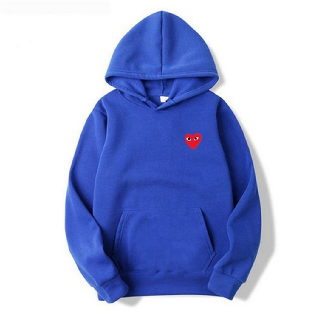 Women's hooded sweatshirt with small heart chest motif and kangaroo pocket
