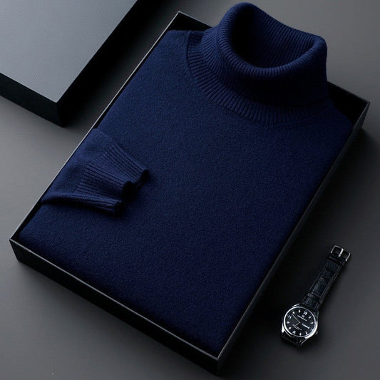 Folded solid turtleneck sweater with ribbed collar and long sleeves