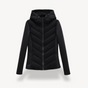 Women's hooded quilted jacket with chevron stitching and zip front