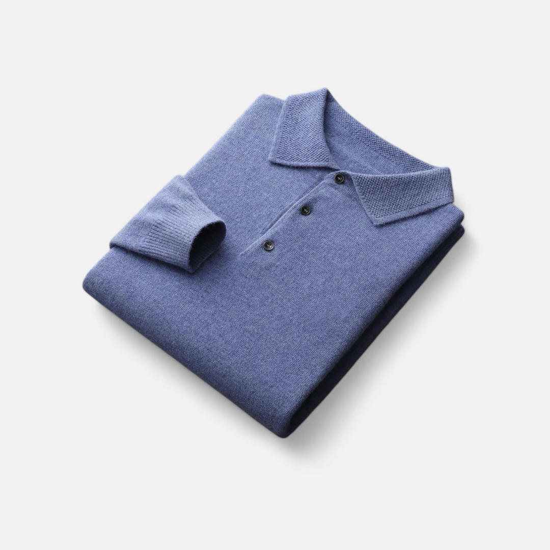 Men's long sleeve polo sweater with collar and button placket