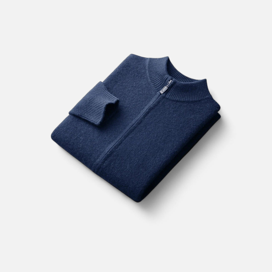 Men's plain zip front sweater with ribbed mock neck