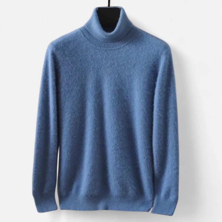 Men's plain long-sleeve turtleneck sweater with ribbed trims