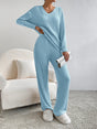 Women's ribbed V-neck pullover and wide-leg trouser set