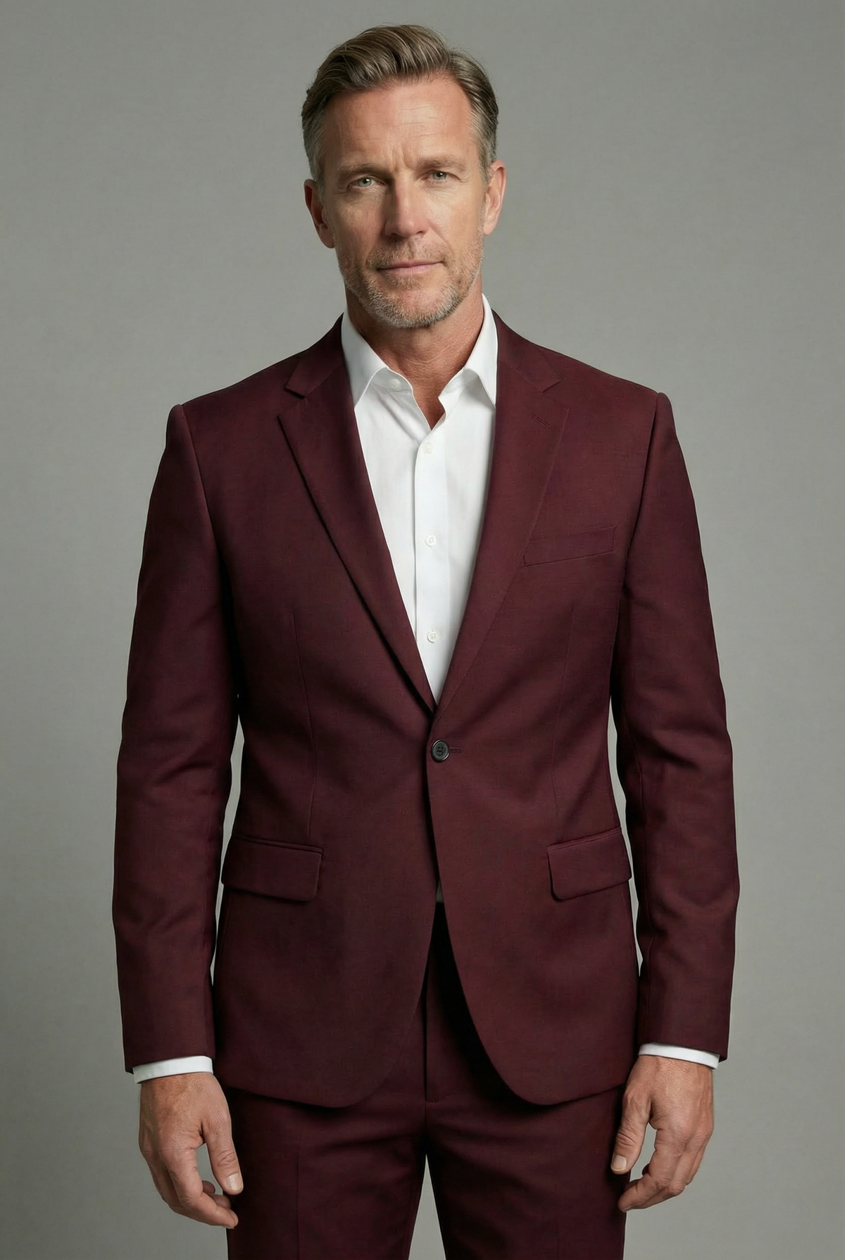 Men's slim fit two piece suit with notch lapels and matching trousers