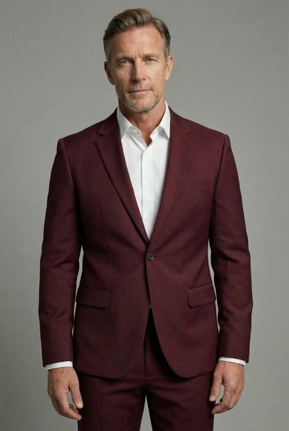 Men's slim fit two piece suit with notch lapels and matching trousers