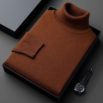 Folded solid turtleneck sweater with ribbed collar and long sleeves