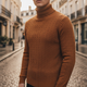 Men's textured cable knit turtleneck sweater