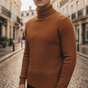 Men's textured cable knit turtleneck sweater