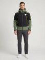 Men's black and green hooded jacket with yellow zips
