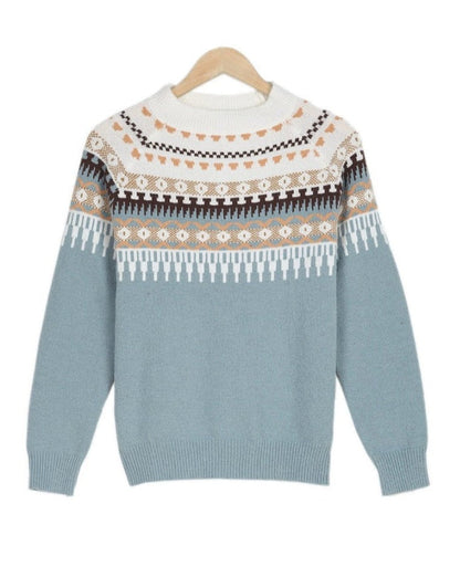 Women's Fair Isle knit sweater with mock neck and long sleeves