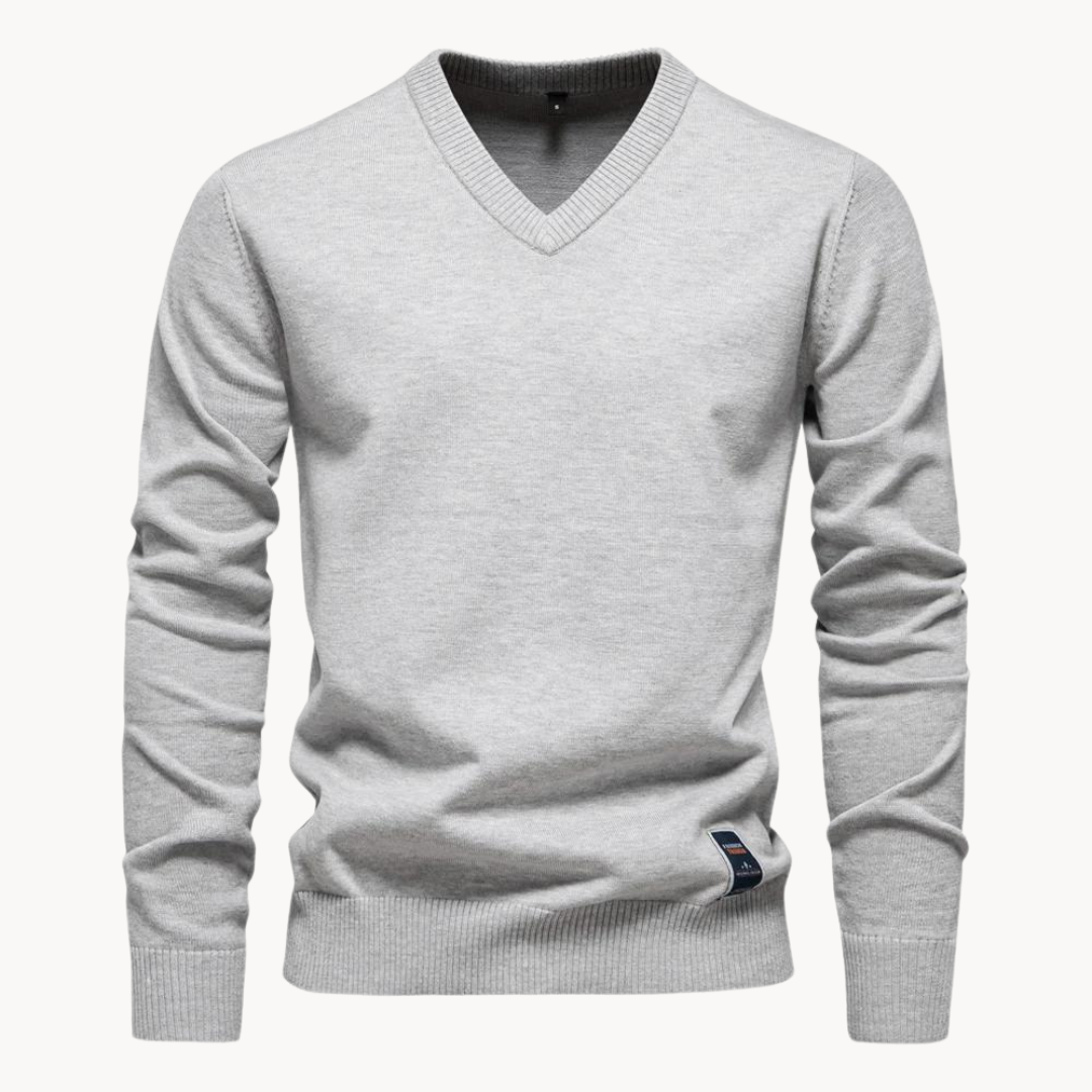 Men's long-sleeve V-neck sweater with ribbed trim