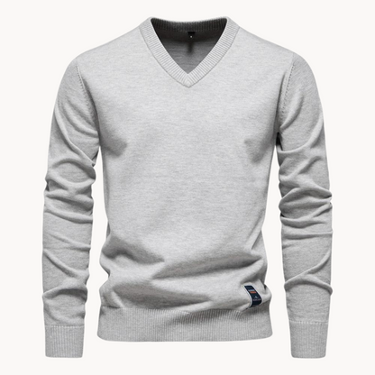 Men's long-sleeve V-neck sweater with ribbed trim