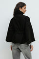 Women's cape coat with high collar and tie belt