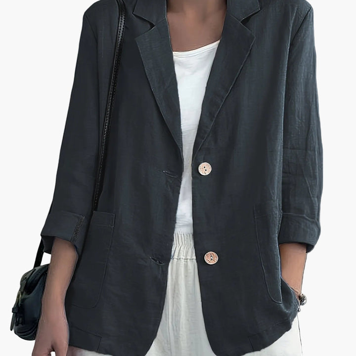 Women's casual blazer with notched lapels and patch pockets
