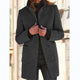 Women's straight mid-thigh coat with stand collar, long sleeves, buttons and patch pockets