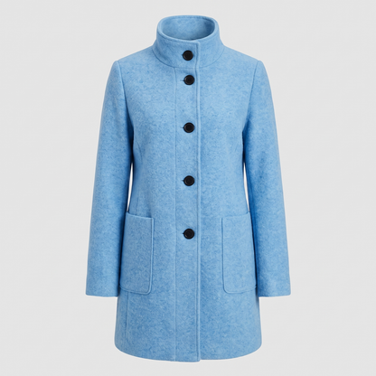 Women's longline trench coat with stand collar, button front and patch pockets