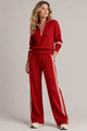 Women's zip sweater and wide-leg trouser set with contrast side stripes