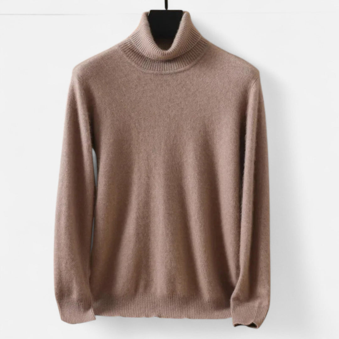Men's plain long-sleeve turtleneck sweater with ribbed trims