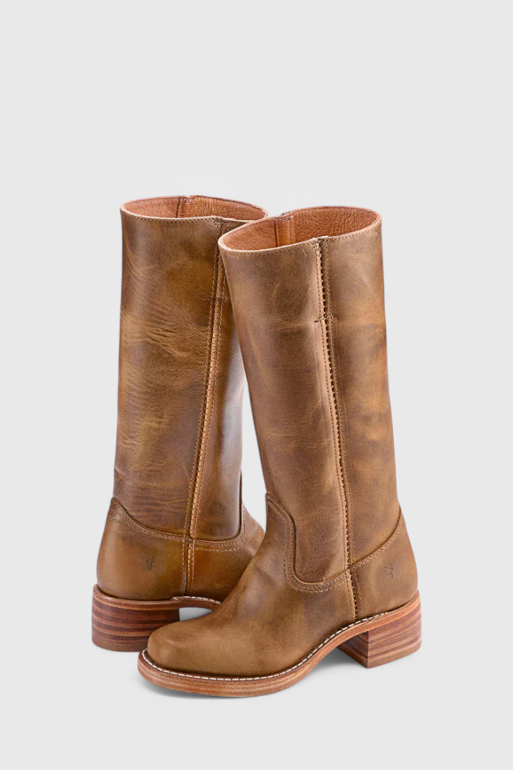 Tall pull-on boots with square toes and low block heels