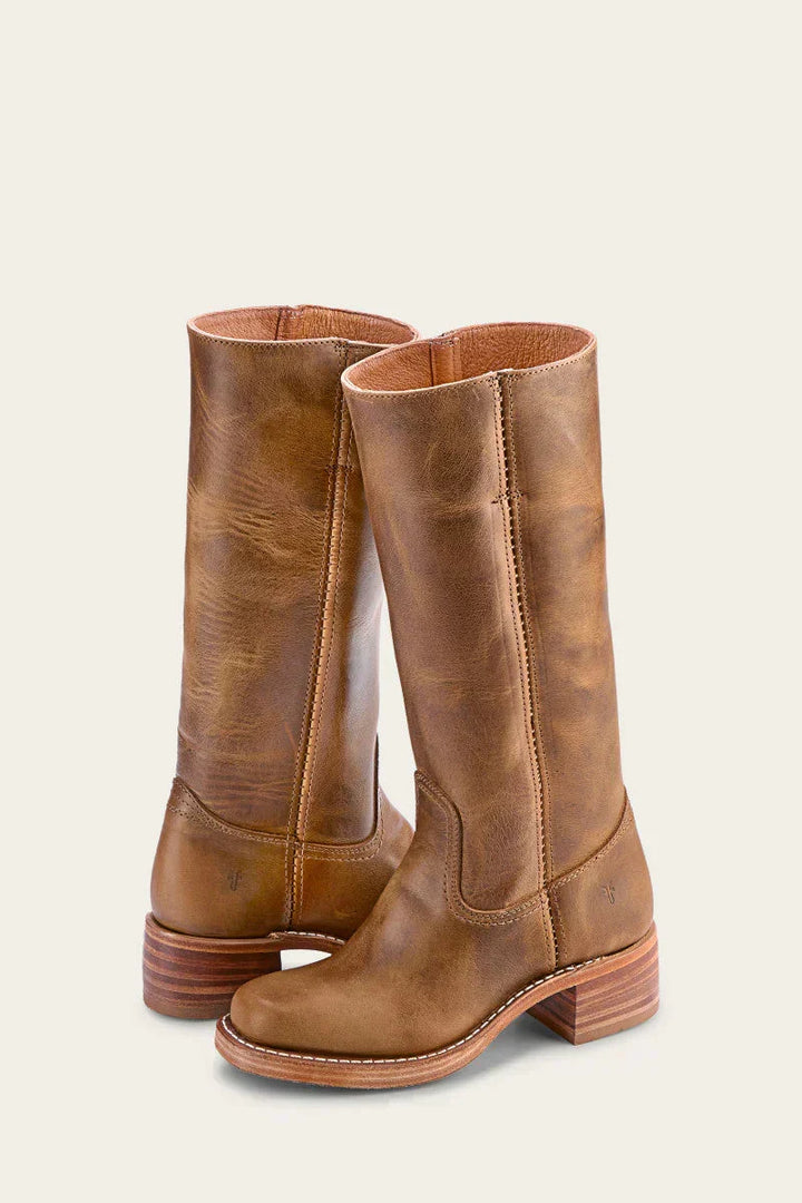 Women's knee-high western cowboy boots with square toe and block heel