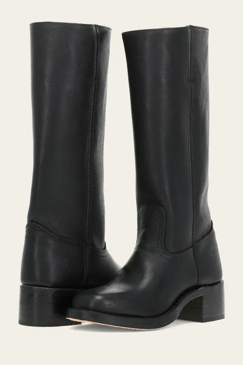 Women's knee-high western cowboy boots with square toe and block heel