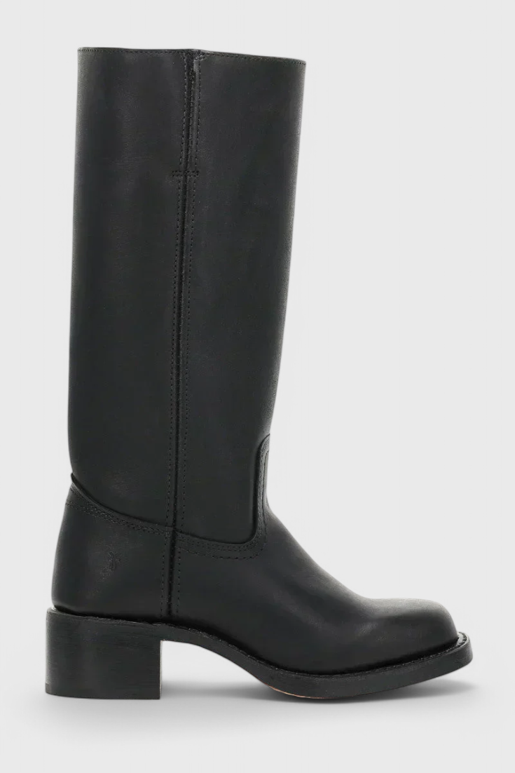 Tall pull-on boots with square toes and low block heels