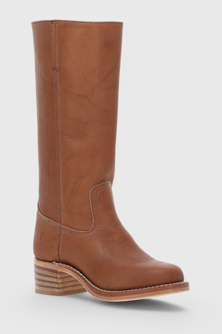 Tall pull-on boots with square toes and low block heels