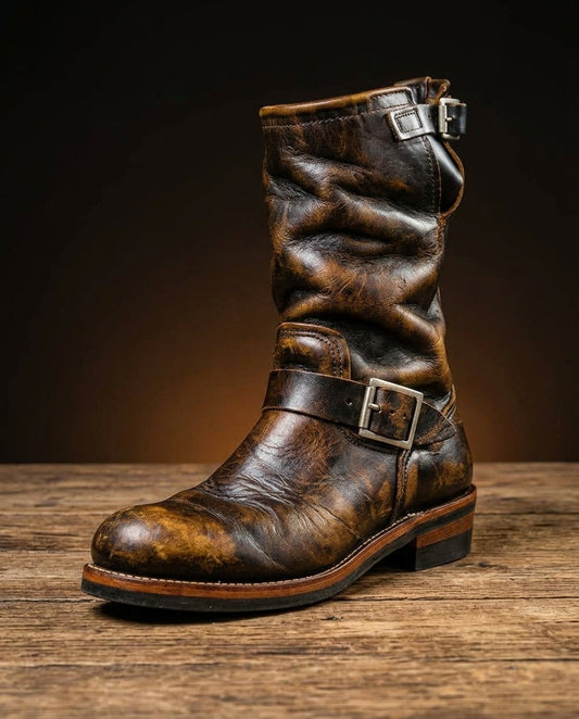 Bottes engineer vintage unisexes à brides avec boucles et talon bloc