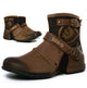 Men's ankle biker boots with multiple buckle straps