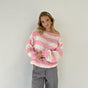 Women's loose striped sweater with long sleeves and wide neckline